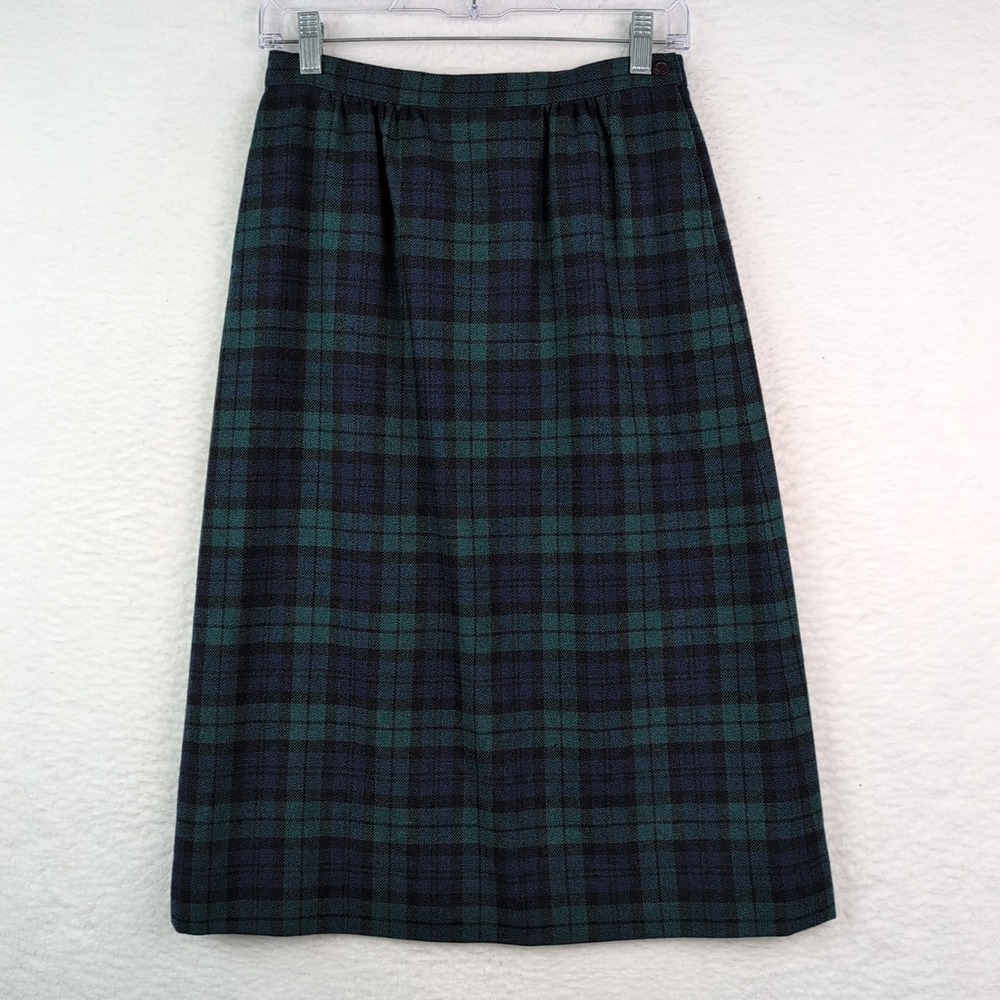 Vintage Pendleton Plaid Wool Skirt Size 6‎ A-Line Midi Pockets Green Blue Black